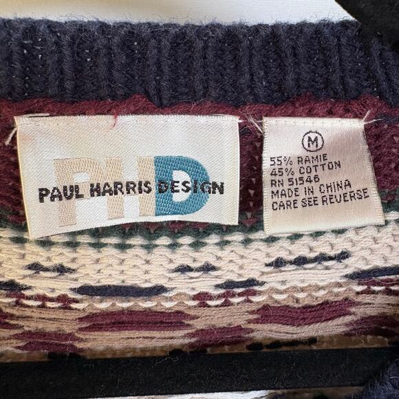 Vintage Fisherman Grandpa Navy Maroon Cardigan Sweater Scandi Cabin Aspen Medium - Picture 6 of 7